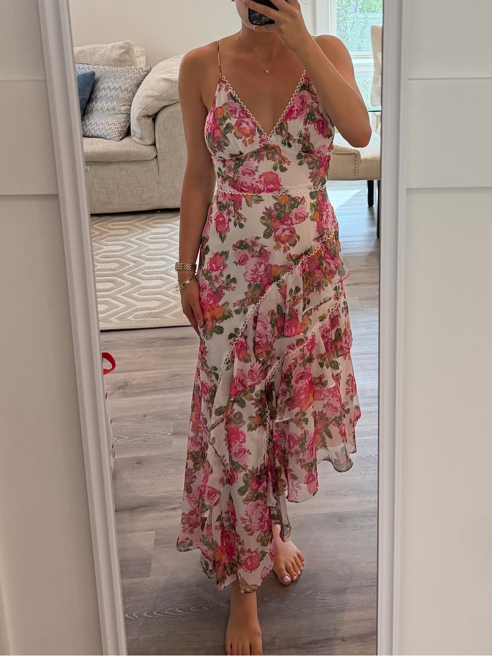KEEPSAKE the Label Pink Floral Asymmetrical Maxi Dress